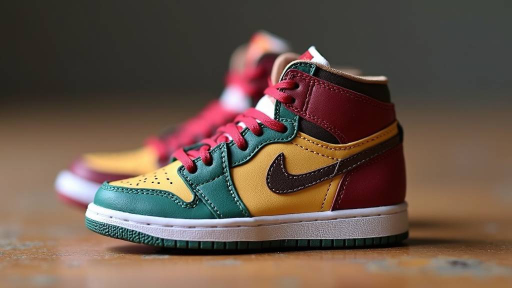 Collection de mini-sneakers de marques célèbres alignées sur une étagère
