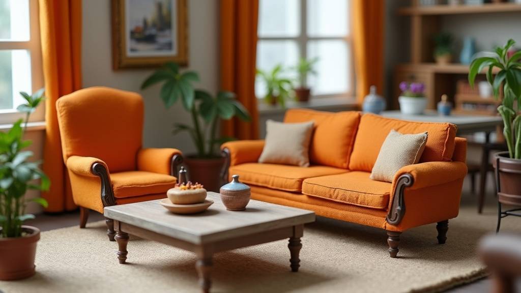 Détail d'un salon miniature avec mobilier élaboré